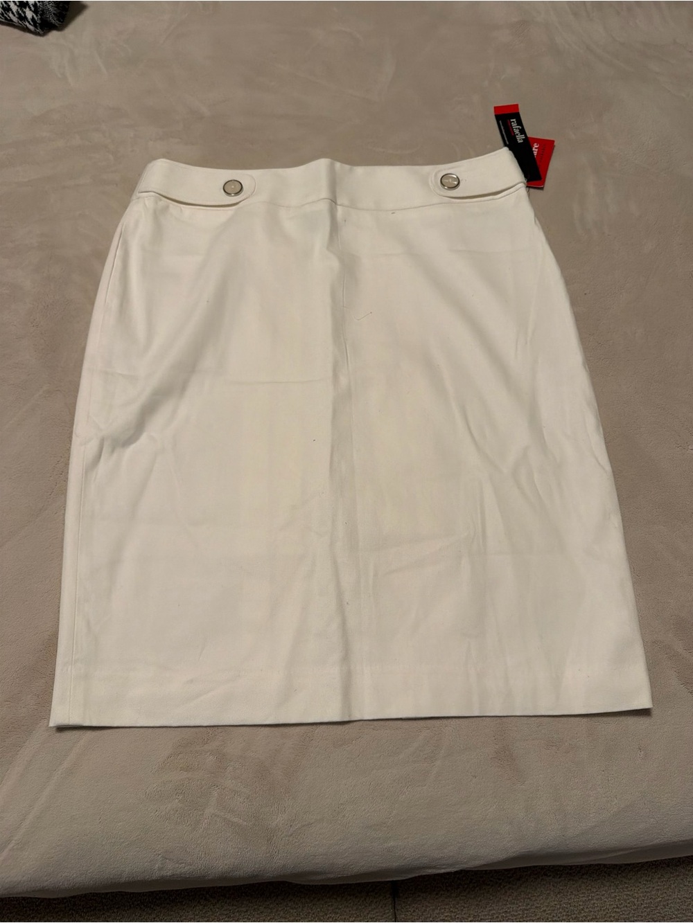 Rafaella White Asymmetrical Pencil Skirt with Button Detail